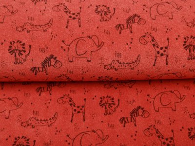 Elastischer Frottee Toweling by Poppy - süße Zootiere - terrakotta