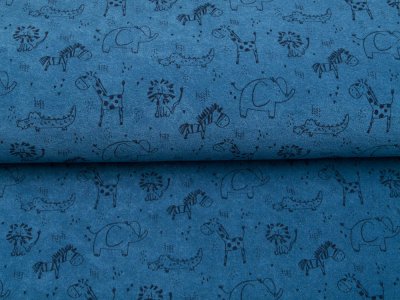 Elastischer Frottee Toweling by Poppy - süße Zootiere - jeansblau