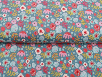 Jersey Melange mit Glitzer by Poppy - Blumen - meliert indigoblau