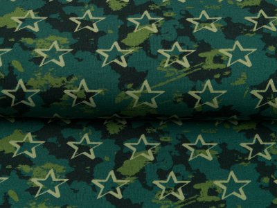 Leicht angerauter Sweat Softtouch by Poppy - Sterne auf Camouflage - grün