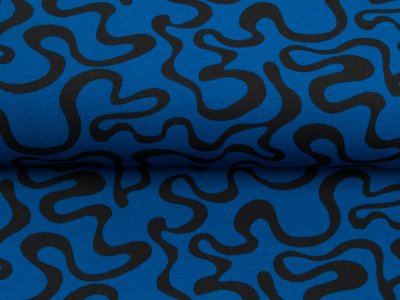 Leicht angerauter Sweat Softtouch by Poppy - verdrehte Linien - blau