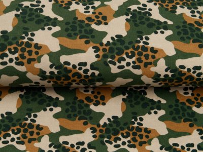 Leicht angerauter Sweat Softtouch by Poppy - Animalprint auf Camouflage - waldgrün