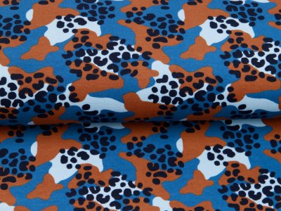 Leicht angerauter Sweat Softtouch by Poppy - Animalprint auf Camouflage - blau