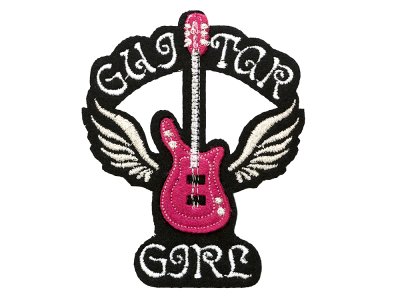 Applikation zum Aufbügeln ca. 7 cm x 8,5 cm - Gitarre - schwarz / pink