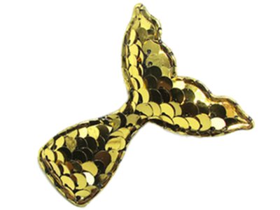 Applikation/Aufnäher gepolstert mit Glitter-Pailletten  ca. 55 mm x 50 mm -  Meerjungfrau-Flosse - gold