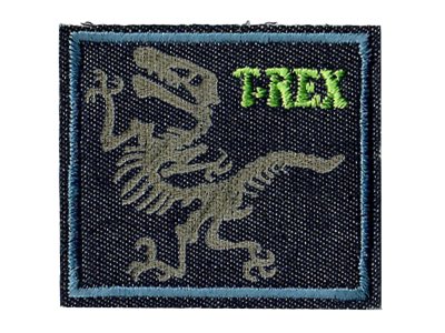Applikation zum Aufbügeln ca. 5,8 cm x 5,8 cm - T-Rex quadratisch - blau / grün