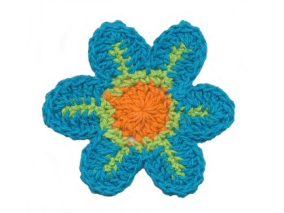 Häkelblumen zum Aufnähen 2 Stück 55 mm - türkis