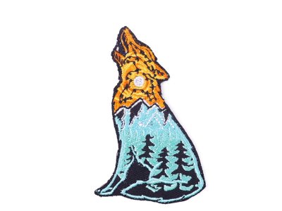 Stick - Applikation ca. 5,0 cm x 8,1 cm - heulender Wolf - türkis