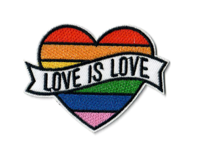 Stick-Applikation zum Aufbügeln ca. 7,0 cm x 5,5 cm - Regenbogen-Herz - Love is Love - bunt