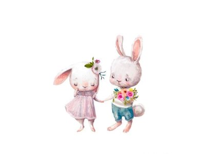 Transfer-Applikation zum Aufbügeln - ca. 10,0 cm x 9,3 cm - süßes Hasenpärchen