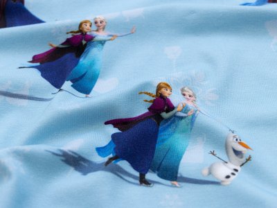 Jersey Digitaldruck Frozen - Anna und Elsa mit Olaf - blau