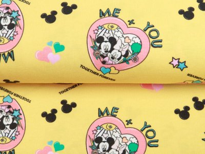 Jersey Digitaldruck Disney Mickey Mouse - Mickey und Minnie in Love - gelb