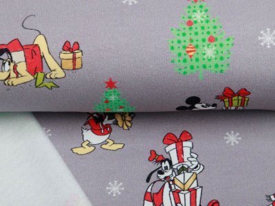 Sweat French Terry Disney Mickey Mouse Christmas Collection - Pluto und Freunde feiern Weihnachten - grau