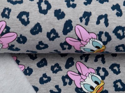 Leicht angerauter Sweat Melange Disney Mickey Mouse - Daisy auf Animalprint - meliert grau