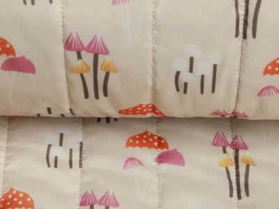 Rautenstepper Jackenstoff by Little Darling - bunte Pilze - beige