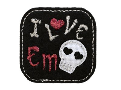Applikation zum Aufbügeln ca. 4 cm x 4 cm - I love Emo - schwarz / pink