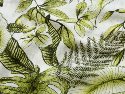 Viskose Leinen Digitaldruck Soft Sketched Leaves - Tropische Blätter - natur
