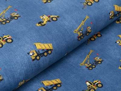 Jersey in Jeansoptik - Baufahrzeuge - jeansblau