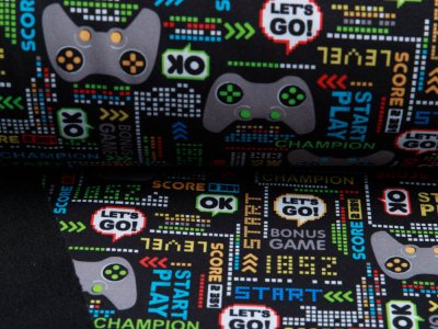 Jackenstoff Softshell Digitaldruck - Let´s GO! - Gamer-Zubehör - schwarz