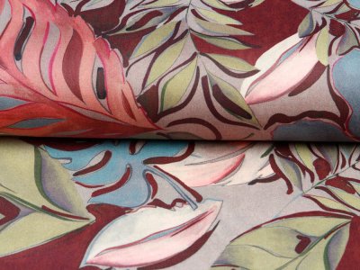 Webware Baumwollesatin - Palmenblätter - creme