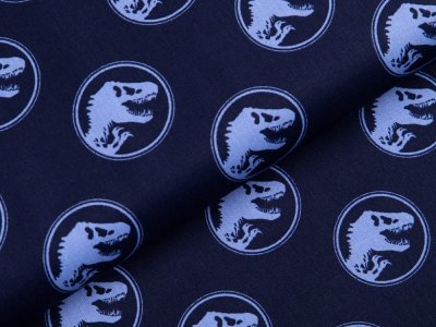 Webware Baumwolle Popeline Jurassic World - Dinos in Kreisen - nachtblau