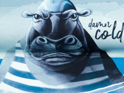 Jersey Swafing Hippo by Thorsten Berger PANEL ca. 85 cm x 160 cm -  cooles Nilpferd - dunkles blau