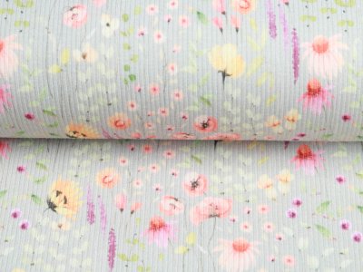 Ripp-Jersey Mia by Swafing - Blumenwiese - grau