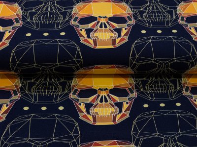 Sweat French Terry – Skulls by KATINOH - abstrakte Totenköpfe - dunkelblau