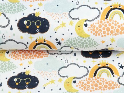 Jersey Cotton mit Foliendruck - lustige Wolken - weiß-terrakotta