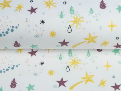 Jersey Cotton mit Foliendruck - Sternschnuppen - weiß-ocker