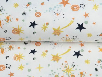 Jersey Cotton mit Foliendruck - Sternschnuppen - weiß-terrakotta