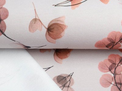 Sweat French Terry Digitaldruck - Eukalyptus- und Ginkgoblätter - altrosa