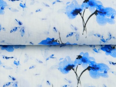 Musselin Baumwolle Double Gauze Digitaldruck Bambino - Blumen in Wasserfarbenoptik - weiß
