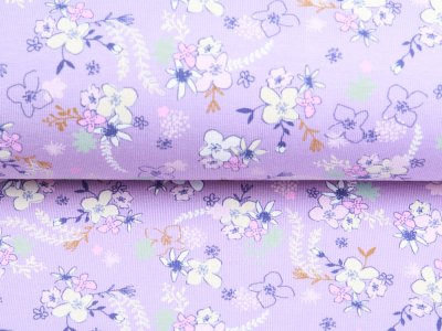 Jersey Cotton - verschnörkelte Blumen - lila