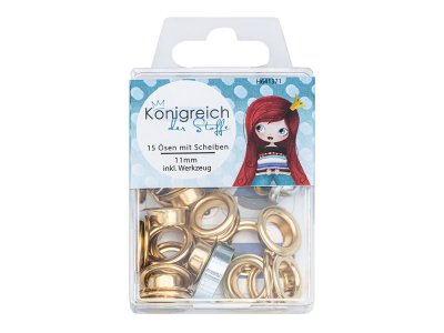 Ösen mit Scheiben - SB-Box 15 Stück/11 mm - goldfarben