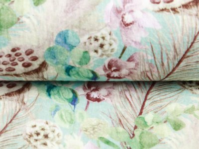  Musselin Baumwolle Double Gauze Digitaldruck - Blumenmalerei - mint