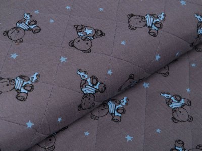 Musselin Double Gauze Rautenstepper - niedliche Teddybären - grau