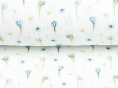  Musselin Baumwolle Double Gauze Digitaldruck Mille Fleurs - blühende Krokusse - weiß-blau