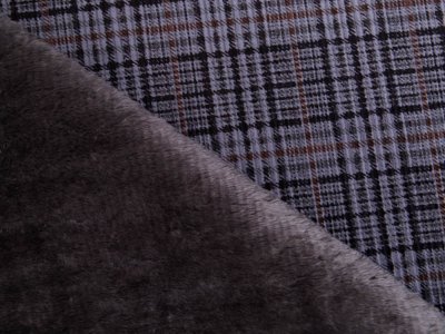 Samt Cord mit Fellabseite - warmer Jackenstoff - Karo - grau