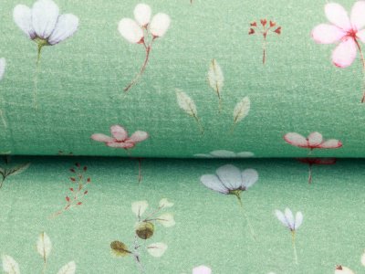  Musselin Baumwolle Double Gauze Digitaldruck - hübsche Stilblumen - altgrün