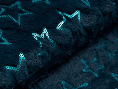 Fur Zottel-Wellnessfleece mit Pailletten - Sterne - petrol