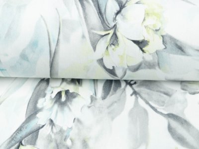 KDS Queen's Collection - Webware Viskose - Blumen-Muster - grau-weiß
