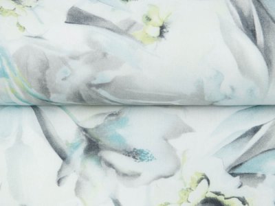 KDS Queen's Collection - Elastischer Hosenstoff - Blumen-Muster - grau-weiß
