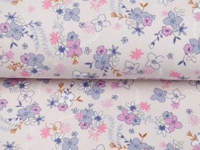 Jersey Cotton - verschnörkelte Blumen - puderrosa