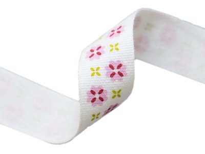 Ripsband hochwertige Baumwolle - ca. 15 mm - Blumen - weiß