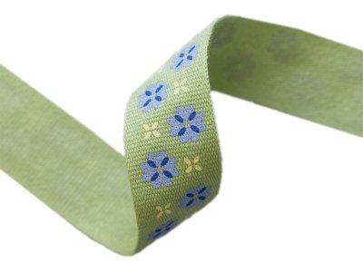 Ripsband hochwertige Baumwolle - ca. 15 mm - Blumen - kiwigrün