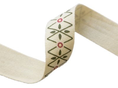 Ripsband hochwertige Baumwolle - ca. 15 mm - Rauten- und Blumenmuster - cremé