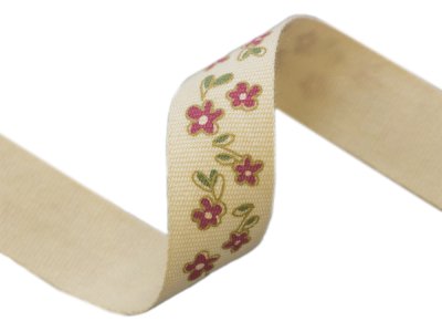 Ripsband hochwertige Baumwolle - ca. 15 mm - Blumenranken - sand