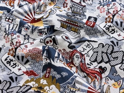 Jacquard Gobelin Dekostoff - Mangastyle - wollweiß