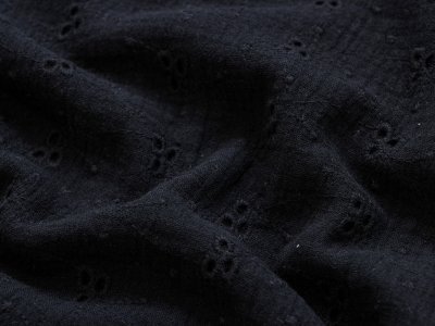 Musselin Baumwolle Double Gauze mit Lochstickerei Broderie - Blumen - schwarz